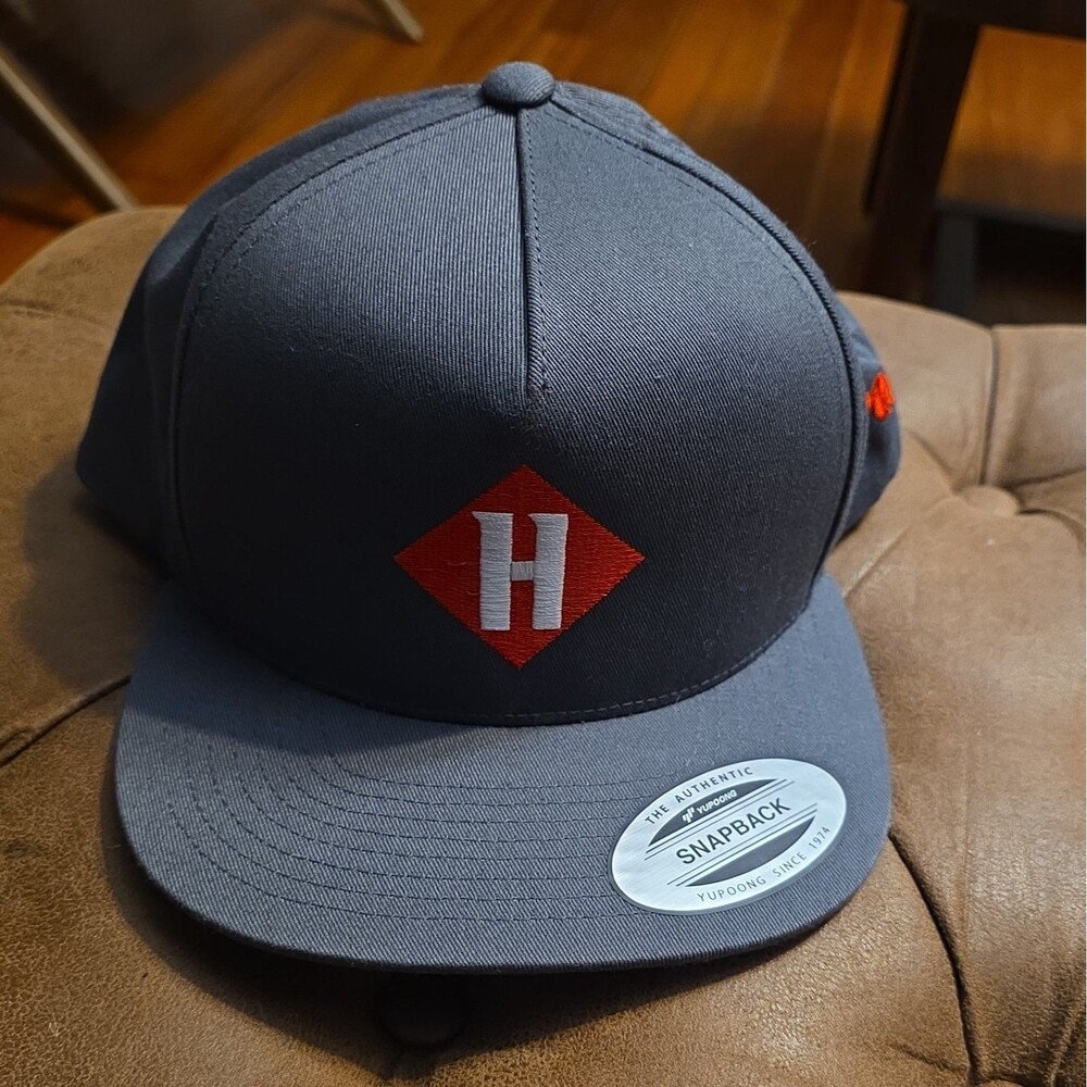 Yupoong Gray Snapback Hat Red H Logo Warrior Side Embroidery Adjustable